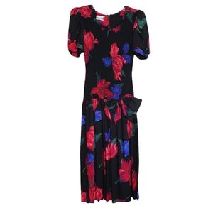 Vintage Act I Black and Red Floral Dress